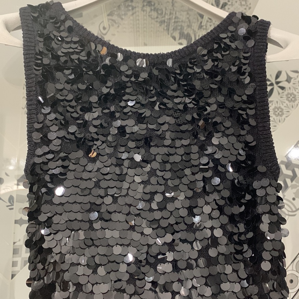 Like 🆕🌸VTG 90’ Beautiful Hand Sewn Sequins Little Black Dress - Picture 7 of 17
